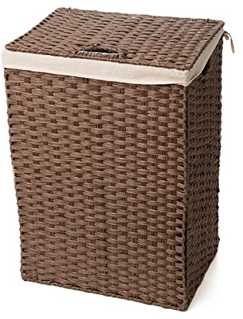 Blue Ridge Basket Company Synthetic Wicker Laundry Hamper Basket with Lid and Liner (Brown)