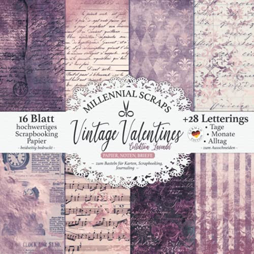 Vintage Valentines Collektion Lavendel Papier, Noten, Briefe – zum Basteln für Karten, Scrapbooking, Journaling –: Motivpapier Set zum Ausschneiden ... I Junk Journal Dekor I DIY Decoupage Geschenk