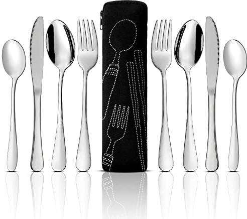 9 Stück Essens-Portionskontrolle, Besteck, bariatrisches Besteck, Gewichtsverlust, Portionskontrolle, Servierlöffel, Gabeln, Messer, Edelstahl-Utensilien mit Aufbewahrungstasche