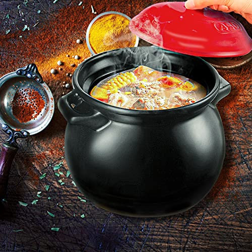 SHALOLY Tontöpfe zum Kochen von Suppenterrine, gesunde Auflaufformen mit Deckel, Herd zum Ofen, Antihaft-Ofen/Gas/Herd, Kochtopf, schwarz-3,5 l (Black 3.5L)