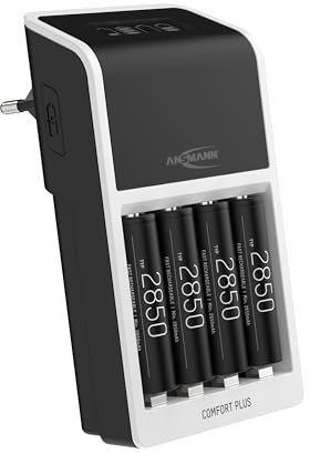 ANSMANN Akku-Ladegerät Comfort Plus - NiMH Ladegerät mit Perfect 7-Technologie für AA, AAA und 9V Akkus - Schnellladen und Schutztmechanismen