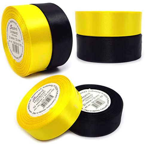 Set zwei Farben Schwarz und Gelb Satinband Schleifenband Dekoband Band Bastelband Zierband Satin (25 mm)