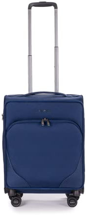 Stratic Mix Koffer Weichschale Reisekoffer Trolley Rollkoffer Handgepäck, TSA Kofferschloss, 4 Rollen, Erweiterbar, Größe S, Blau