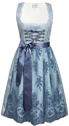 Edelnice Trachtenmode Midi Dirndl hellblau Cloe inkl. Spitzen Dirndlschürze und Charivari Gr. 32