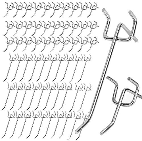 Lwtsrp 60 Pezzi Ganci per Pegboard in Metallo, Ganci Pannello Portautensili in Acciaio, Metallo Ganci per Pannelli Forati, Ganci Triangolari Perforati, per Tabellone, Scaffali Supermercati, Scaffali