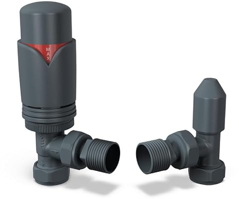 UK Radiators Anthracite Thermostatic Radiator Valve and Angled Lockshield Valve - Anthracite Matt Finish - Classy and Modern Design 1/2 x 15mm Angled Radiator Valve