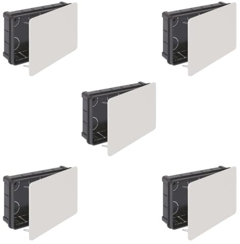 RASMACOR Abzweigkasten Unterputz - 160 x 100 x 50 mm - 5 Stück - Mit Deckel - Für den trockenen Innenbereich/Unterputzdose im Set/Verteilerdose für Innenausbau / 16 Rohreinlässe Ø 25 mm