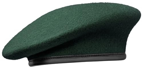 Gajaous brittiska militärbaskrar med lädersvettband, justerbar armé svart ullbasker, Mörkgrön, one size