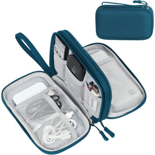 FYY Travel Cable Organiser, Electronics Accessories Bag, Waterproof Tech Storage Pouch, 2-Layer Universal Carry Case for Charger, Power Bank, USB Drive M-Dark Green