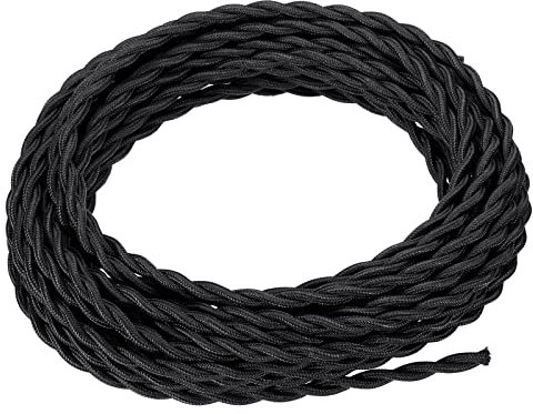 PATIKIL 30 Ft Twisted Cloth Covered Wire, Black UL Listed 18AWG 2-Conductor Vintage Lamp Cable for Pendant Light Bulb Industrial DIY Project, Black