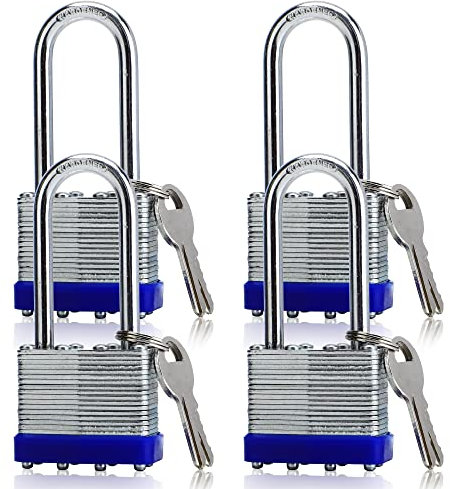 Confezione da 4 lucchetti da esterno con chiavi a grillo lungo con chiave allo stesso modo con 8 chiavi serrature pesanti da 40 mm per cancelli, recinzione, cassetta degli attrezzi, scuola, palestra