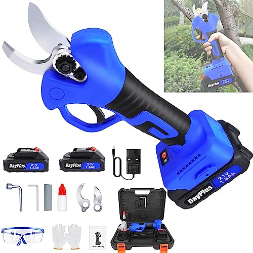 Cordless Tree Shears Electric Pruning Shears, Brushless Motor Power Secateurs Pruners, 2X 1500 mAh Batteries & Fast Charger Electric Tree Cutter for Herb Slicing, Parks, Farms Garden Pruning