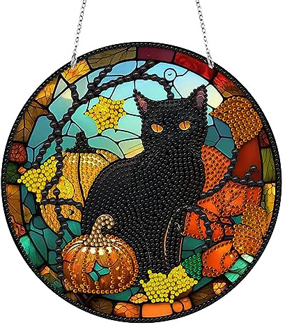 Demiawaking 5D DIY Diamond Painting Girlande Kranz Diamant Painting Anhänger Kits mit Kette, Diamant Malerei Türkranz Handwerk Tür Fenster Halloween Deko DIY Geschenk (02)