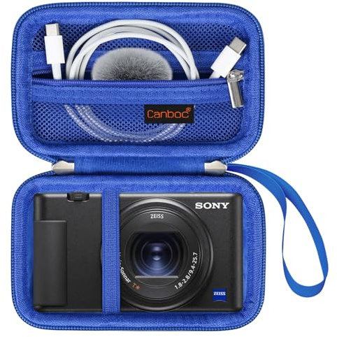 Canboc Tragetasche für Sony ZV-1/ZV-1F/ZV-1 II Digitalkamera für Inhaltsersteller, Sony ZV1 Vlogging Kameratasche, Reißverschluss Mesh Tasche passt USB Kabel, Batterien, blau | Für Sony ZV1 Vlogging-Kameratasche, Reißverschluss-Netztasche für USB-Kabel, Batterien
