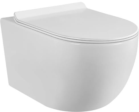 WC colgante blanco sin bridas con fijaciones invisibles + tapa ultra fina y desmontable + freno de caída (blanco)