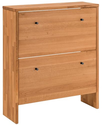 Lomadox Schuhschrank Massivholz Eiche Schuhkipper Schuhkommode Schuhorganizer Garderobenschrank 2 Klappen Softclose 82x95x27 cm