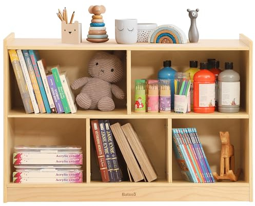 Bateso Toy Storage Organizer, 2-Shelf Montessori Bookshelf, 5-Section Kids Bookshelf, Wooden Storage Cabinet for Classroom, Kids Bookcases and Toddler Toy Shelf for Kids Room, Playroom, Nursery