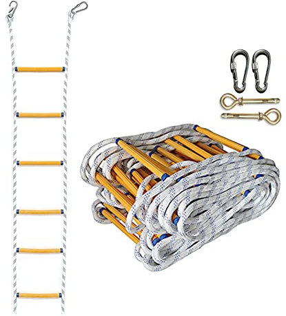 Strickleiter, Feuerleiter, 2-6-stöckige Notfall-Sicherheitsseilleiter mit 2 Haken, 3 m, 5 m, 8 m, 10 m, verschleißfest, rutschfest, weich, wiederverwendbar, Tragfähigkeit bis zu 420 kg (einfarbig, 3