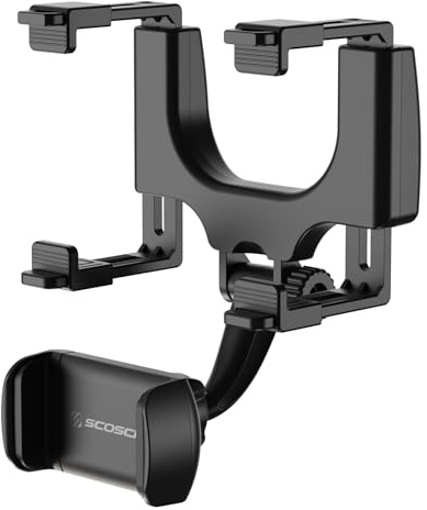 Scosche SUHRM Rear View Mirror Phone Holder, 360° Rotatable Rearview Mirror Cell Phone Car Mount, Cellphone Stand Compatible with iPhone 16/15/14/13/12 Series, Android & Mobile Phones up to 3.5 inches