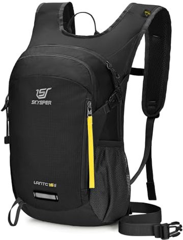 SKYSPER 15L Wanderrucksack, Reiserucksack mit Rückenbelüftung, Herren und Damen Camping Outdoor Wandern Rucksack (Schwarz)