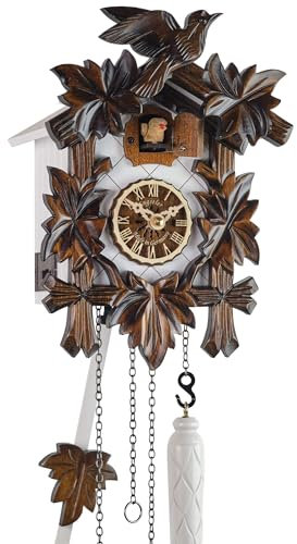 Eble Kuckucksuhr Kuckuckuhr Echtholz NEU batteriebetriebenes Quartzwerk Kuckuckruf Kuckucksuhr weiß-braun Quarz 24cm- 28570