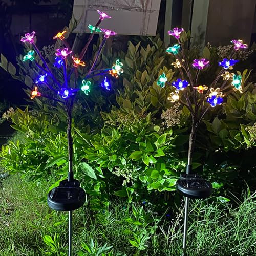 XRR Luci solari da giardino all'aperto, 2 pezzi lampada a LED con fiori di ciliegio, multicolore, 16 cm (lunghezza) x 4 cm (larghezza) x 4 cm (altezza), ideali per decorazione e illuminazione da