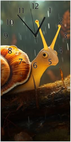 Wallario Design-Wanduhr Snail on Tree aus Glas, Motiv-Uhr Größe 30 x 60 cm, Schwarze Zeiger