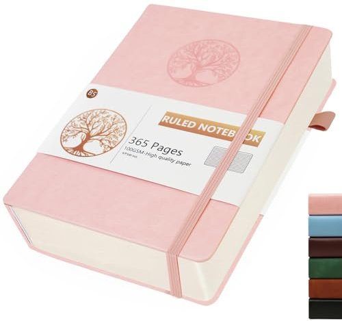 Dzhzal Cuaderno rayado con diseño de árbol, B5, 365 páginas, líneas universitarias, 100 g/m², cuadernos gruesos para escribir, diario de piel dura para mujeres y hombres para trabajo, negocios