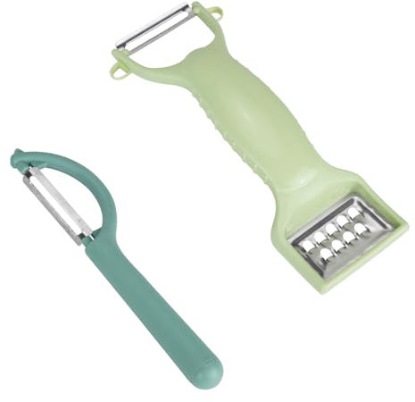 HMIEPRS 2 Piezas Pelador de Patatas y Rallador, Pelador de Verduras de Doble Punta Giratorio para Cocina, Multifunción Pelador Juliana de Acero Inoxidable para Ajos Zanahorias Pepinos Verduras Frutas