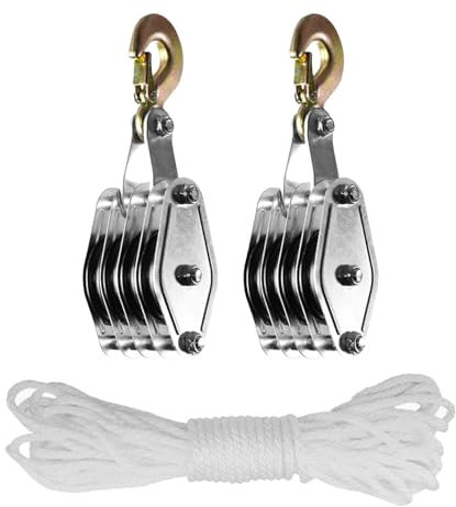 Tie Down Rope Pulley - 4 Pairs Heavy Duty Ratchet Hangers | Block And Tackle Pulley System | Canopy Hoist Pulley System | 8:1 Lifting Power Pulley | 4-wheel Hangers For Grow Tent And Plants