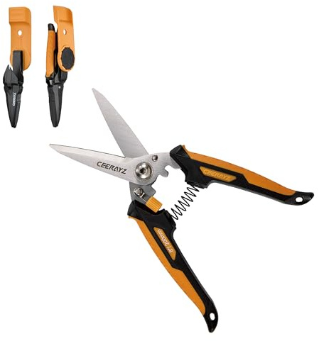 CEERAYZ 200mm Schere, Grow Schere, Gartenschere, Vielseitige Scheren für DIY-Projekte, Büro, Produktionslinien und Gartenarbeiten, mit Schutzhülle und magnetischer Halterung (Schwarz/Orange)