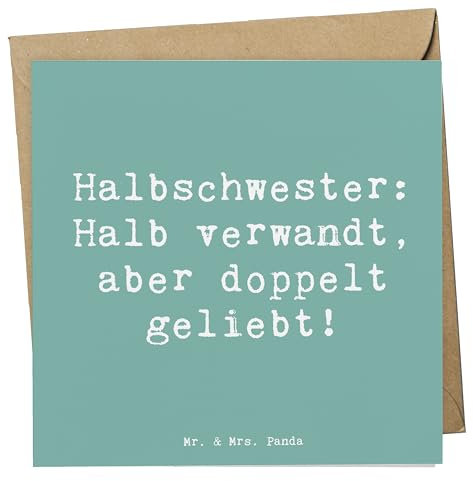 Mr. & Mrs. Panda Klappkarte Spruch Liebe Halbschwester - Geschenk, Geschwisterbeziehung, anlasskarte, Patchworkfamilie, Grußkarte, Familie, Freude, Bindungen, Glückwunschkarte, Dankeschön, doppelkarte