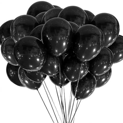 Ballonger svart – 100 stycken 30 cm/12 tum premium latexballonger för helium, svart ballong för födelsedag, bröllop, alla hjärtans dag, examen, nattvardsgång, temafest