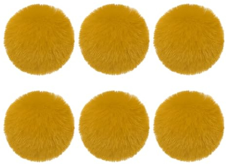 PATIKIL Kunstfell Bommel, Fellbommel 6 Stück Flauschige Pelzbälle mit elastischer Schlaufe für Schlüsselanhänger Strickmützen DIY Schals Handschuhe Tasche Weihnachten, Ingwer Gelb