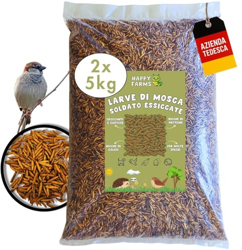 HappyFarms Larves de Mouches Soldats séchées – Plus de Calcium Que Les vers de Farine. 10 kg de Nourriture pour Oiseaux Sauvages, Poissons et hérissons