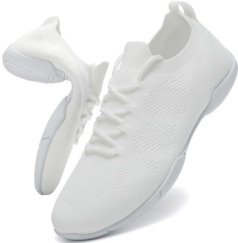 Kvwqoty Cheerleader Schuhe für Mädchen Damen Kinder Weiß Schwarz | Mesh Flexibel Cheerleading‑Turnschuhe Tanz Tennis Gymnastik Fitness Sneaker für Outdoor Training