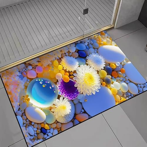 Tappeto Bagno 60X90Cm Pietra Tappeti Bagno Moderni Antiscivolo, Lavabile,Assorbente,Morbido In Microfibra Tappetino Doccia