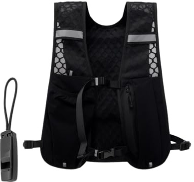 Anseom Gilet Sportivo per Uomo e Donna, Running Vest Leggero e Traspirante con Fischietto,Gilet da Corsa Riflettente Cintura Regolabile Running Vest Ciclismo Escursionismo Trekking Trail (Nero)