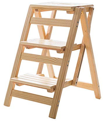 Escabeau à 3 marches en bois massif avec étagère pliable multifonctionnel pour la maison, la bibliothèque, meubles avec capacité de 150 kg