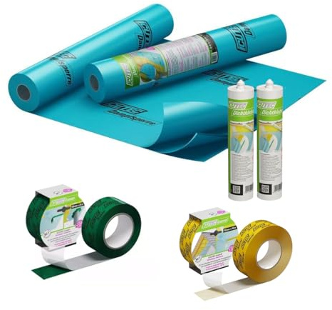 Icutec Dampfsperre Set mit Folie, 25 m², Dampfsperrsystempaket, Dampfbremsfolie mit Klebeband und Kleber, Dampfbremse Set mit Folienkleber und Klebeband Dampfsperre, Dampfsperrfolie