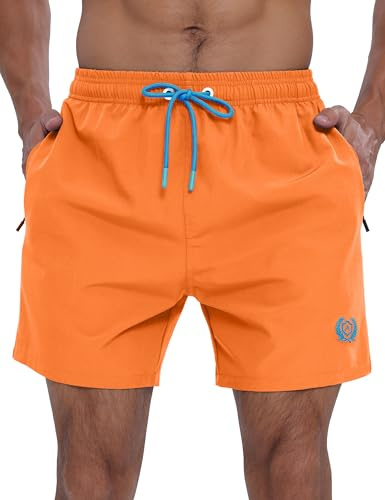 APTRO Badshorts för män snabbtorkande nätfoder sommar strandshorts 4-vägs stretch badbyxor med blixtlåsfickor, Orange, 3XL