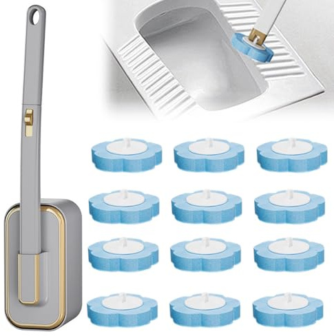 Brosse Toilettes WC Suspendu Nettoyeur Toilette Murale Brosse WC Jetable Recharge Anti-Goutte Antibactérienne 12 Recharges de Détergent Support (Gris+12pcs)