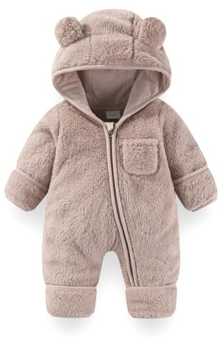 Fairy Baby Baby Snowsuit, Newborn Baby Bear Hooded Footed Romper Fleece Snowsuit Cartoon Flannel Zipper Jumpsuit Fall Winter Outfits Grey 0-3M