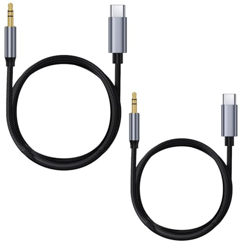 Arvoni 2 Pièces Cable Jack USB C 1M, Type C vers 3.5mm Jack Audio Adaptateur Auxiliaire, Cable Auxiliaire Voiture Compatible avec iPhone 16/15 Série, Samsung Galaxy Serie, Maison Voiture Stéréo