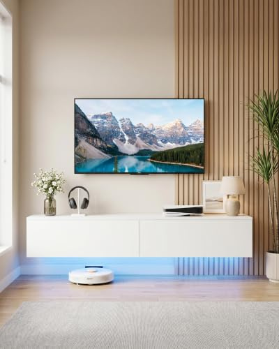 Amveya Muebles TV Salon Modernos, Mueble TV Flotante Blanco 180 cm con Espacio de Almacenamiento y Efecto RGB Multicolor Variable