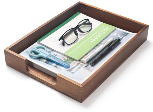 Wood Letter Tray, Acacia Wood Desk Tray, Wooden Desktop Organizer for Papers, Documents, Magazines, Files