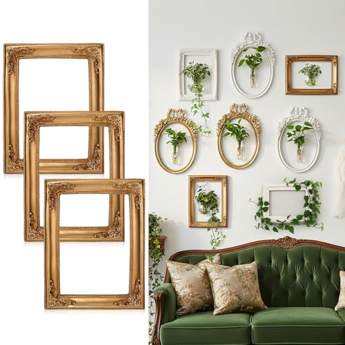 Novabright 3 Pcs 8 x 6 Inches Vintage Picture Frames Ornate Retro Resin Empty Baroque Photo Frames for Wall Gallery DIY Tabletop Home Office Art Photography Holiday Party Decoration(Bronze,Square)