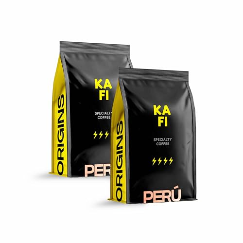 KAFI Café en Grano de Especialidad Perú 1kg (2x500g)- 100% Arábica Natural - Notas Florales, Frutales y Miel - Perfil Clásico y Suave - Ideal para Cafetera Superautomática, con Leche y Molinillo