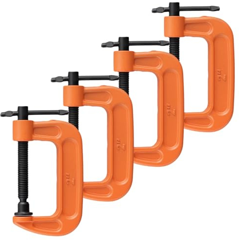 HONYUET 4 Pieces C Clamps, 2 Inch Orange G Clamps with Adjustable Screw for Welding, Aligning, Woodworking