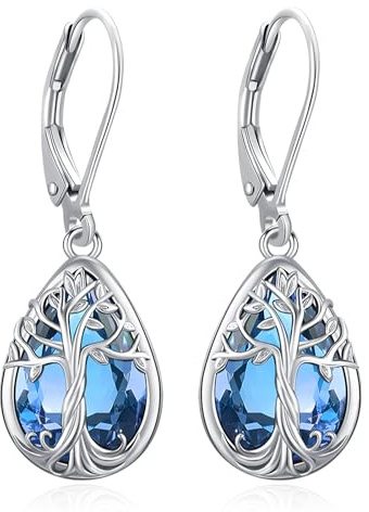 Eusense Orecchini Goccia con Albero della Vita Incastonate con Pietra di Luna, Ametista, Peridoto e Granato, Gioielli per Donna, Ideale per Anniversari e Occasioni Speciali